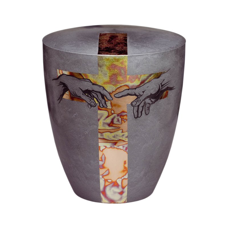 Urne 78: Urne Genesis Gravur Hand-to-Hand und Design Kreuz