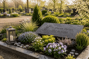 Friedhof bei Sonnenlicht im Frühling